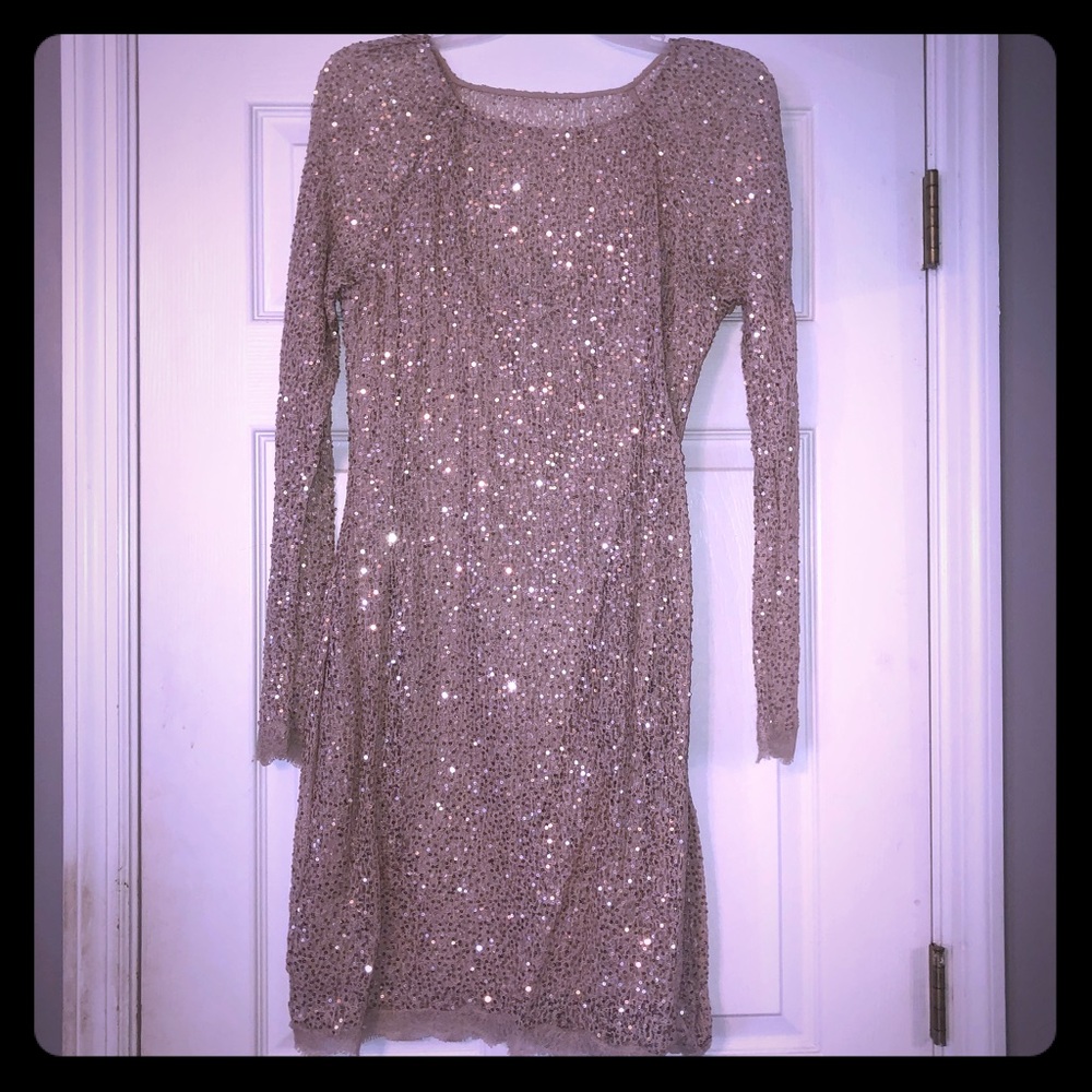 Halston Heritage Gold Sequin Dress